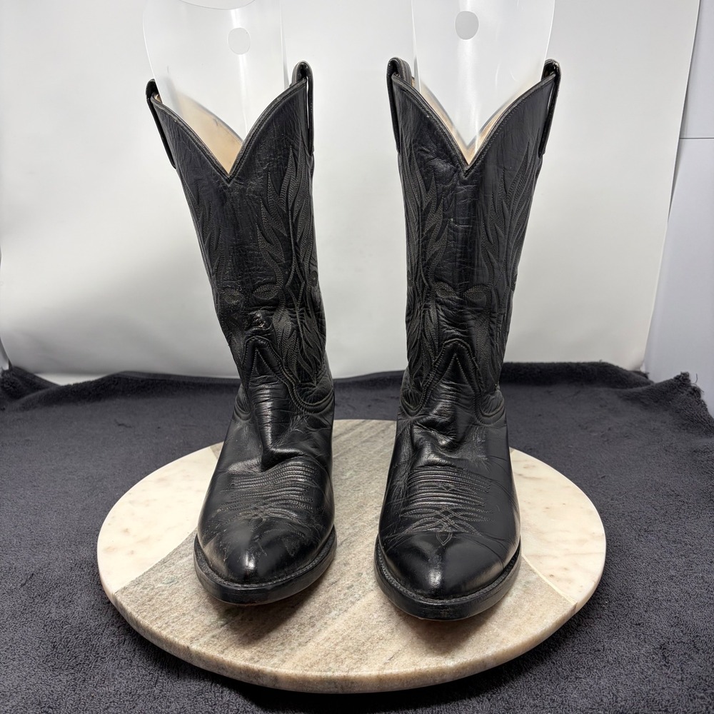 Tony Lama Cowboy Boots Mens Western Stitched Leather 9.5 N Black 62010 Rodeo